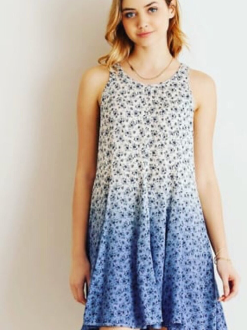entro Blue Ombre Floral Sleeveless Swing Dress